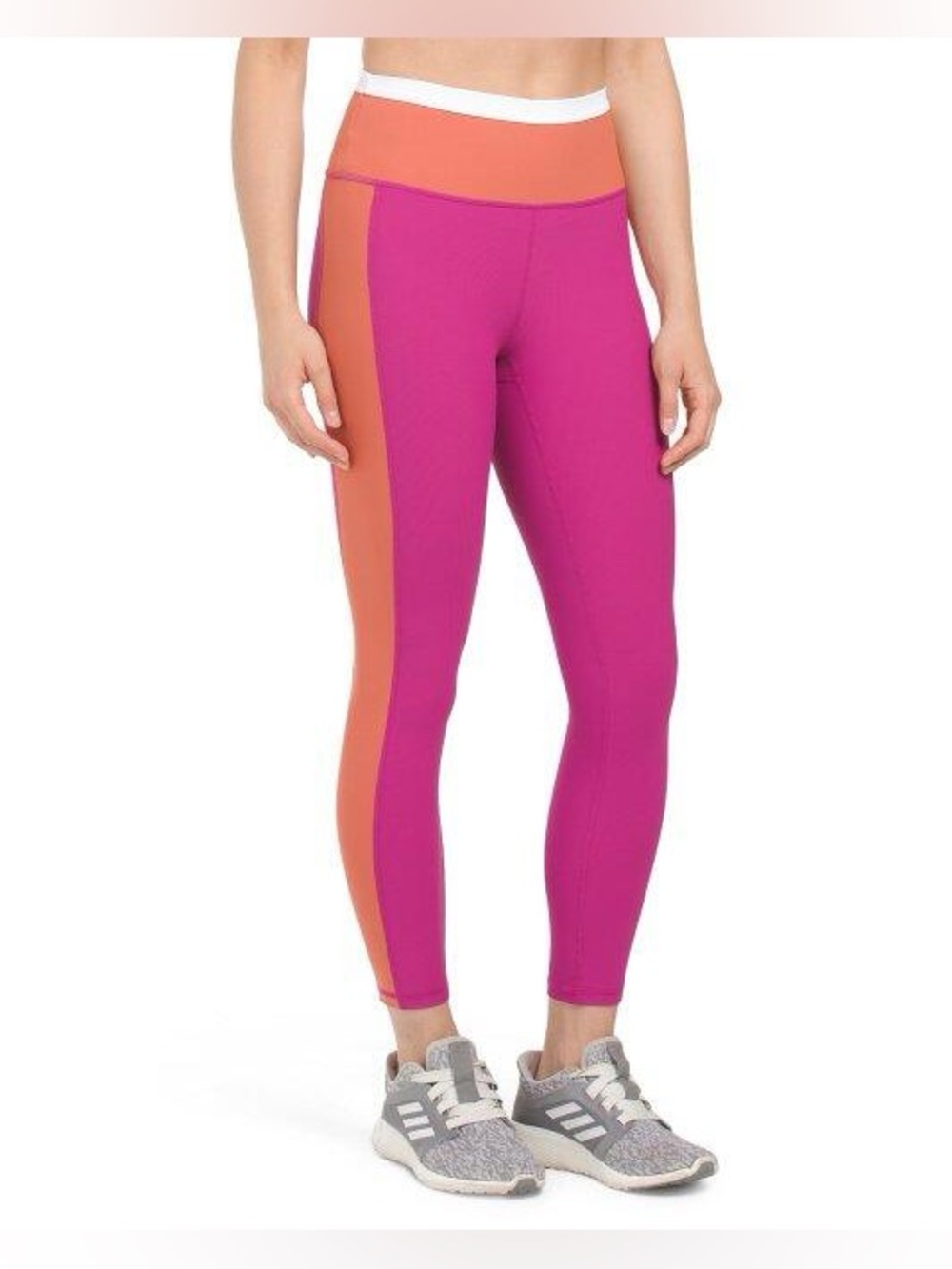 Wilo The Label colorblock ankle leggings in a pink and orange ribbed design